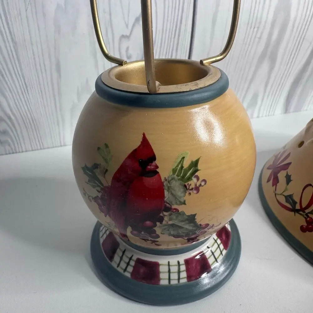 Lenox Candle Lamp Winter Greetings Votive Tea Christmas Light W/Cardinal